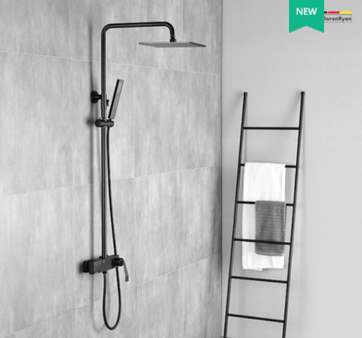 Wall Mounted Copper Black Champagne Rain Shower Faucets With Handle