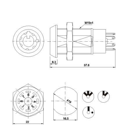 Large Tubular Key Switch Lock 8 Connecter Key Switch Lock with Tubular Keys