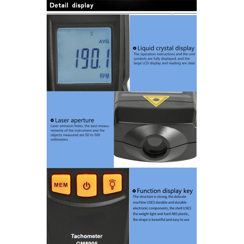 GM8905 Laser Tachometer , 50-500mm Detection