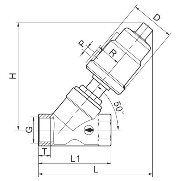 1 1/2'' DN40 Pneumatically Operated 2/2 Way Angle Seat Valve