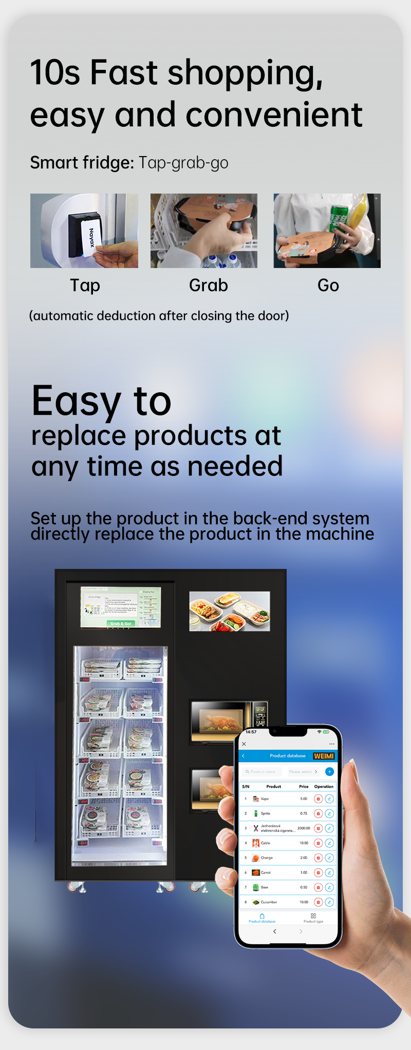 Smart Fridge Vending Machine With Microeaves For Hot Food Meal.Snack Drink Salad Vending Machine With Card Reader