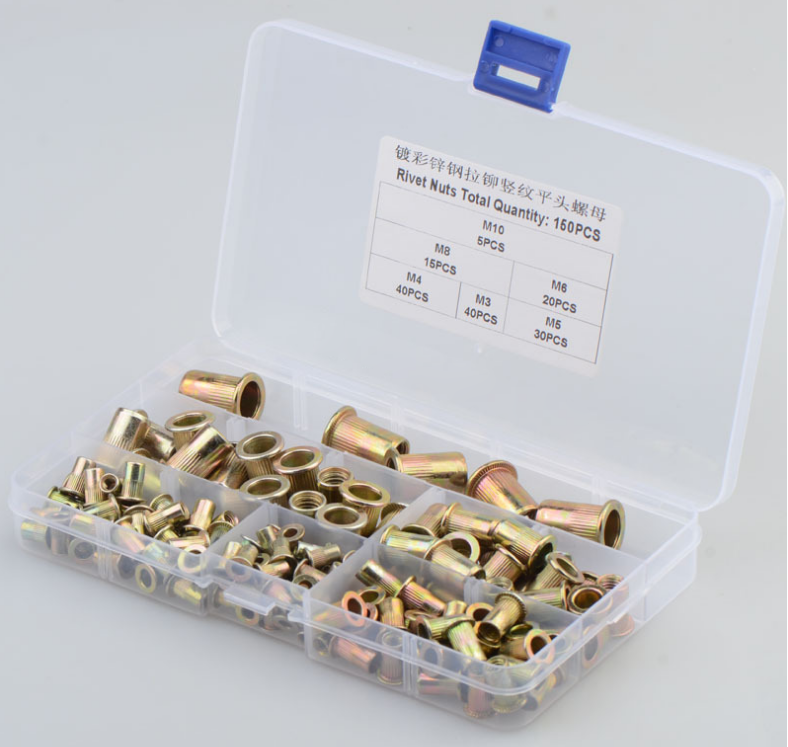 17*10*2.3 Titanium Cross Border Carbon Steel Color Plated Zinc Vertical Grain Flat Head Rivet Nut Combination Set 150pcs