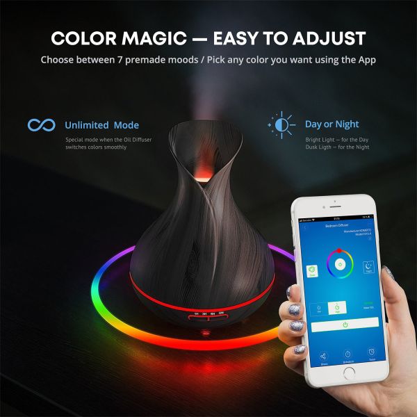WIFI Vase Shape Smart Ultrasonic Wood Essential Oil Aroma Diffuser With Remote Control