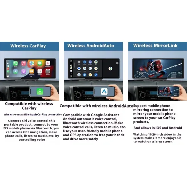 10.26 Inch Wireless Carplay Radio Portable Car Navigation Screen For Apple Android