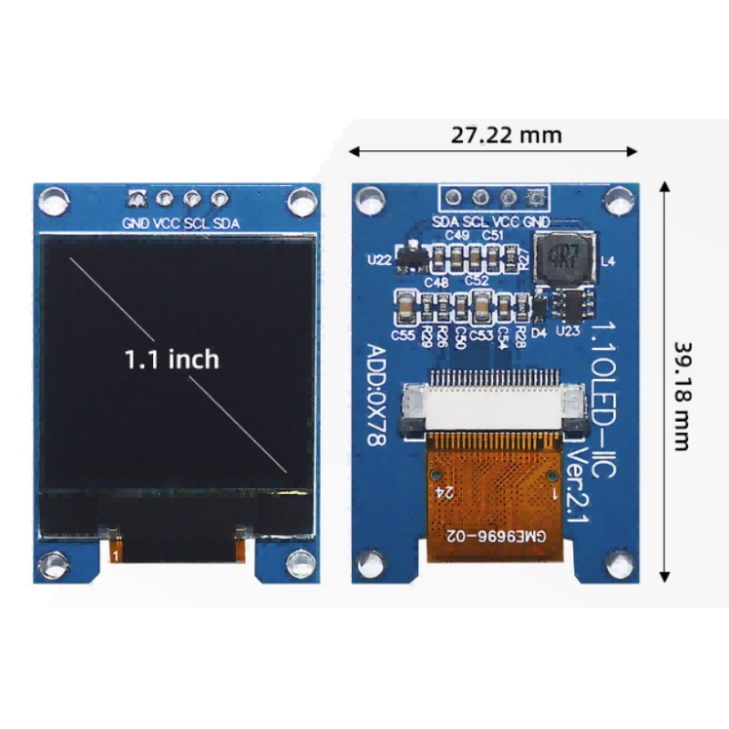 1.1 Inch 64x128 OLED Display SH1107G COG I2C Interface 3.3~5V DC