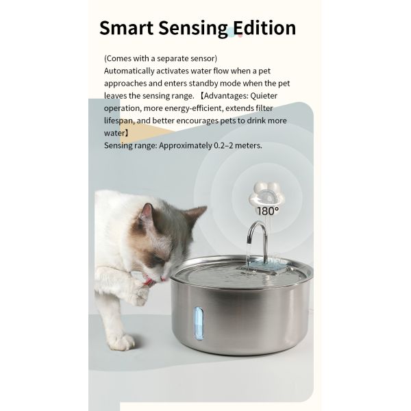 7L Large Capacity Automatic Pet Water Dispenser Intelligent Circulation Stainless Steel Chargeable Travel Bowls for Dogs Cats