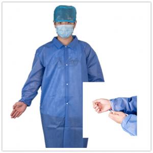 Wholesale CE Unisex Disposable Medical SMS Lab Coat With Snaps Elastic Cuff Shirt Collar from china suppliers