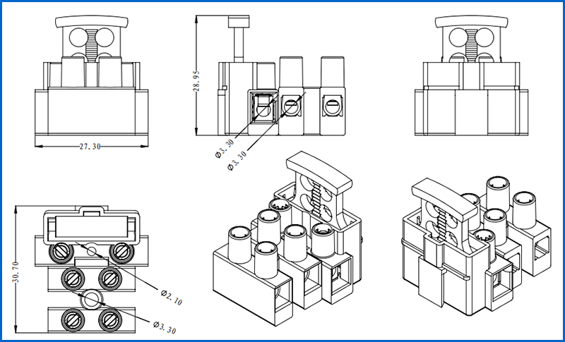 Screw Fixed PA66 2AG 6.3A 250V Fuse Terminal Blocks FT06-3W With CE CQC VDE