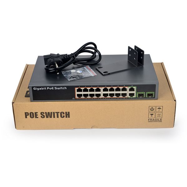 16-port Gigabit switch IEEE 802.3af/a standard 250W power backplane bandwidth 52 Gbps uplink port POE switch