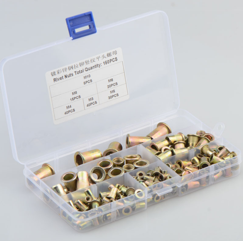 17*10*2.3 Titanium Cross Border Carbon Steel Color Plated Zinc Vertical Grain Flat Head Rivet Nut Combination Set 150pcs