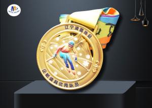 China Round Stock Medals For Skiing Events Imitation Gold Plating Colorful Printing In Relief Of Skater Figure on sale