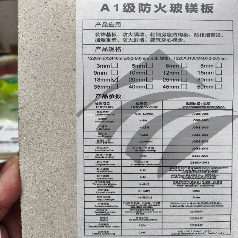 High-Density A1 Grade Fire Retardant Board High-Temperature Resistant Magnesium Oxide Partition Sound Insulation Floor Wall