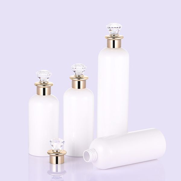 High Quality PET Round White Unilever Empty Airless Cosmetic Packaging Plastic Lotion Shampoo Bottles With Diamond Cap