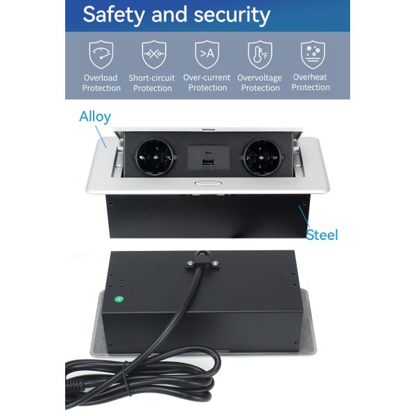Modern Damped Pop Up Socket Box 20W USB Desk Plug Alloy faceplate
