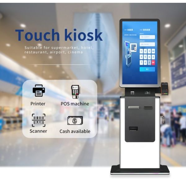 Smart Payment Terminal Self Check in Check Out Cash Acceptor and Ticket Dispenser Lcd Touch Screen Payment Kiosk for Hotel