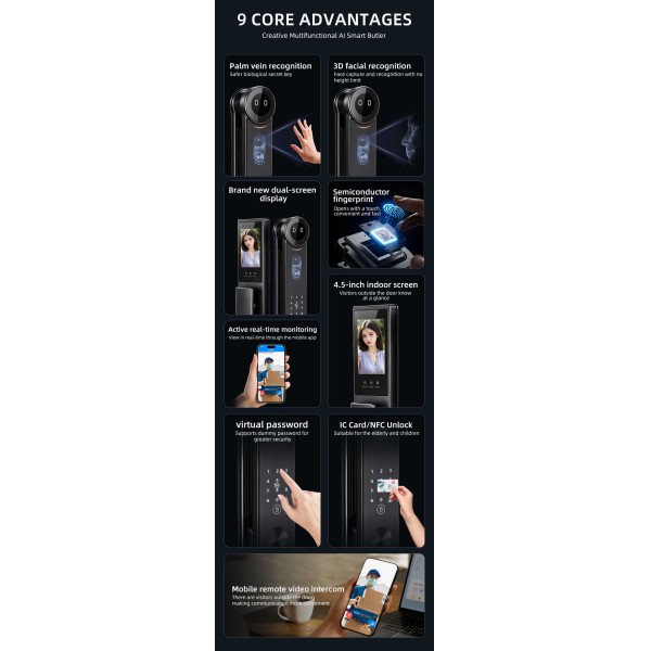 AI Tuya Video Intercom Automatic Smart Door Lock with Camera and Fingerprint Door Lock Cerradura Inteligente Entry Door Lock