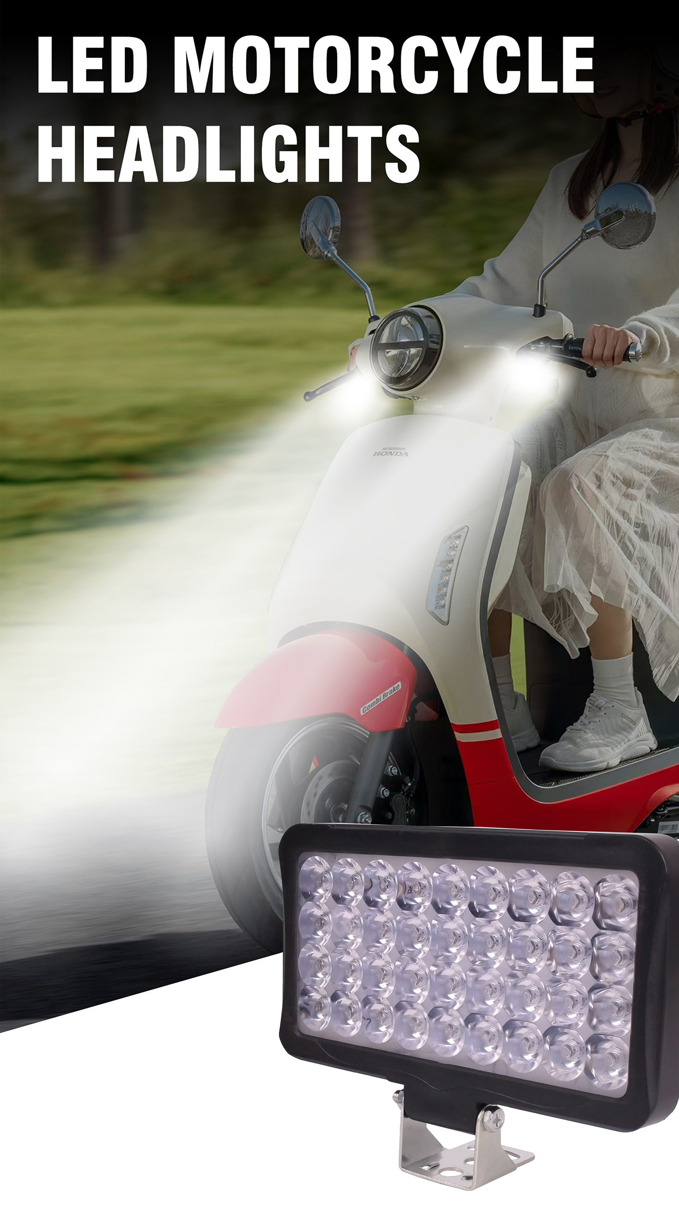 30W Motorcycle External Spotlight Dual-Color Temperature For Illumination