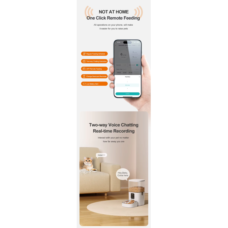 Intelligent Dual Camera AI Feeder for Cat and Dog Solid Pattern Automatic Food Chaser with Eco-Friendly Battery Charging Source
