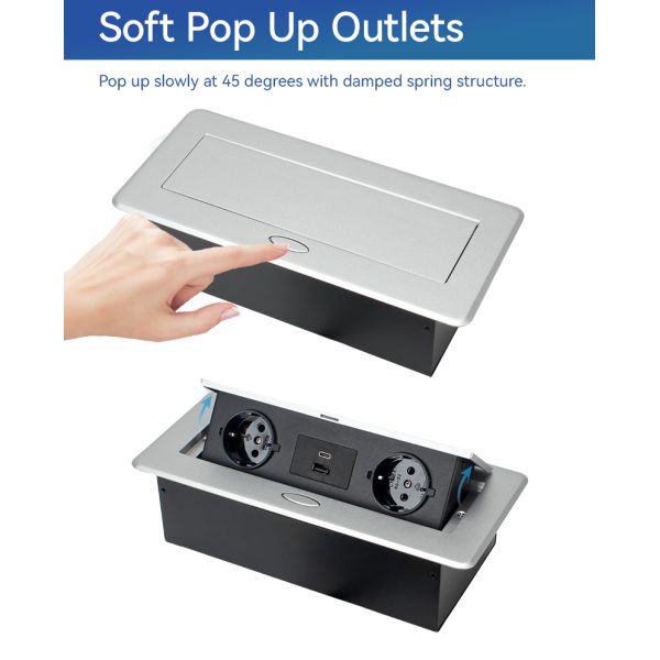 Modern Damped Pop Up Socket Box 20W USB Desk Plug Alloy faceplate