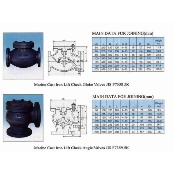 JIS F7358 /7359 Marine cast iron lift check globe valve 5K