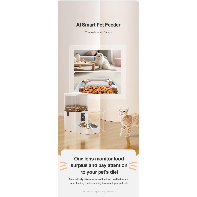 Intelligent Dual Camera AI Feeder for Cat and Dog Solid Pattern Automatic Food Chaser with Eco-Friendly Battery Charging Source
