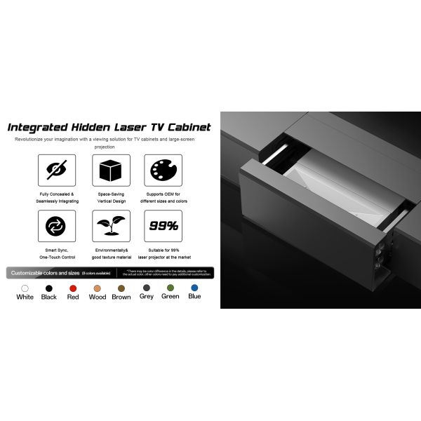 Telescopic Laser TV Cabinet Full Motion Short Throw Projector Entertainment Center White Motorized TV Cabinet