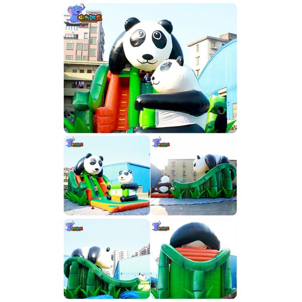 Panda Theme Backyard Water Slide Inflatable Bounce Slide Double Lane