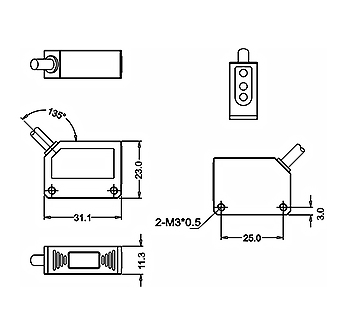 Through Beam Type Square Laser Proximity Sensor With Cable Type 3 Wire Q31 Visible Light 660nm