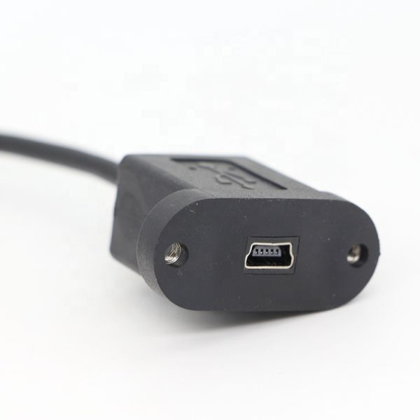 Screw Locking 90 Degree Right Angle Male to Female Mini USB Panel Mount Extension Cable