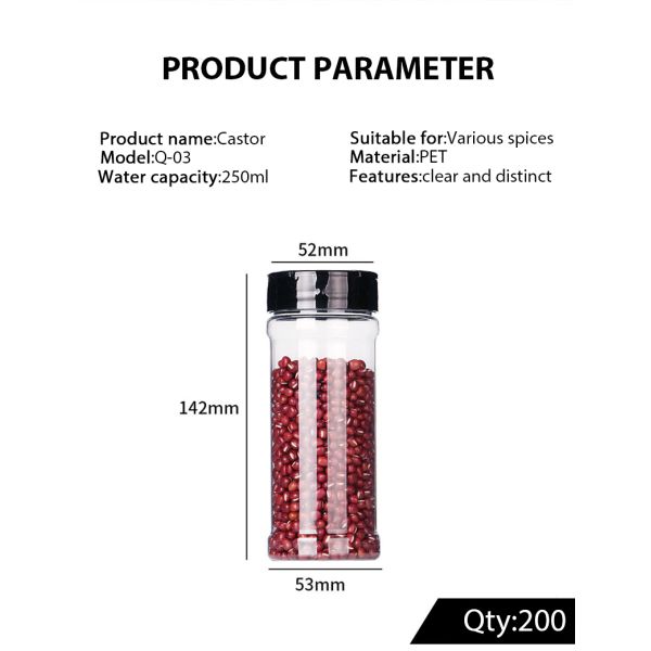 Round Plastic Spice Container 7Oz, Kitchen Pet Empty Plastic Spice Jars, Plastic Seasoning Bottle With Shaker Lids