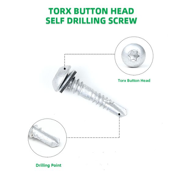 Double Threaded Torx Button Stainless Steel Self Drilling Metal Screw With EPDM Washer