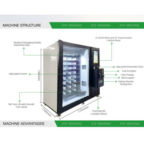 XYZ Popular Restaurant Touch Screen Automatic Bento Hotbox Fast Food Box Lunch Vending Machine