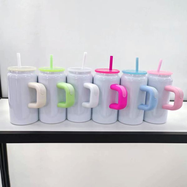 16oz Sublimation Stainless Steel Mason Jar Double Vacuum Tumbler With Handle And Straw Lid