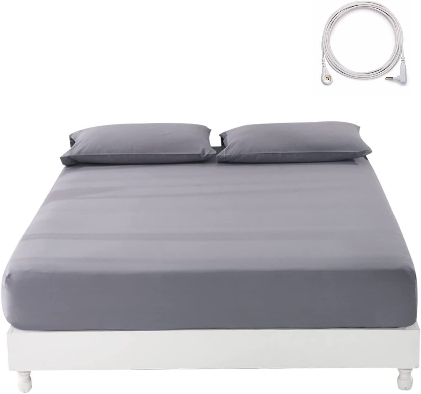 Grounding Fitted Sheet Silver Cotton Fabric Mat for Bed Improve Sleep Lower Inflammation Within 15ft Cord