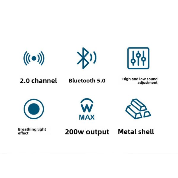 2.0 Channel 2*100W BT 5.0 RGB Light Adjustable Treble Bass High-Power Linear Amplifier New Digital Stereo Home Mini Hifi