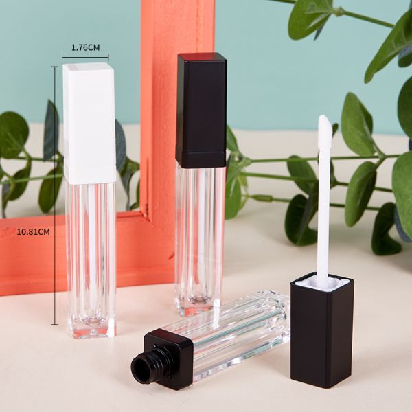 7ml Slim White Black Square Plastic Empty Lip Gloss Tube Cosmetic Container