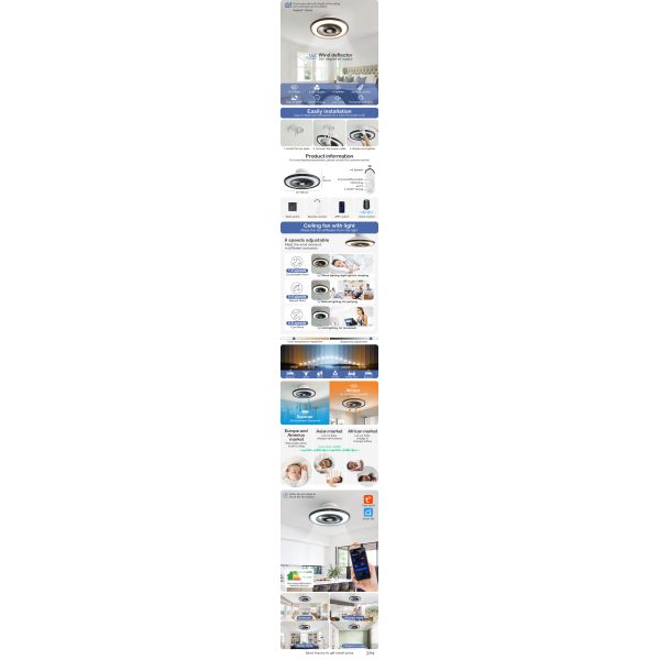 ROHS Certified 1stshine 6 Speed LED Ceiling Fan with Smart Remote and Adjustable Wind