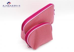 Wholesale Modern Style Fabric Makeup Bag Pink White Stripe Satin Cloth Size 22X4.5X18cm from china suppliers