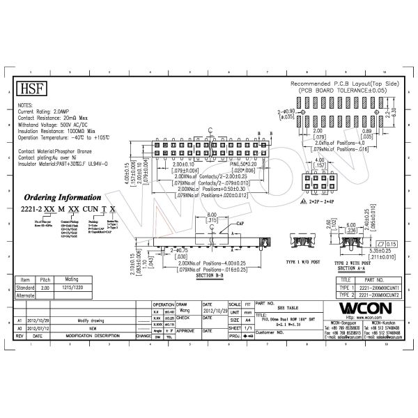 2.00mm Female Header Connector Double Row SMT PA9T Black Board to Wire connection
