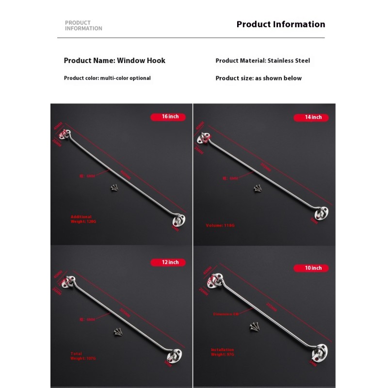 Solid Thickened Stainless Steel Windproof Hook Modern Design Hotels Old-Style Wooden Windows for Sliding Doors & Windows Bolt