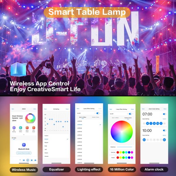 Table Lamp Alarm Clock Sunrise Wakeup Bedside Wireless Bluetooth Speaker 4-in-1 Night Light Multifunction Home Decor