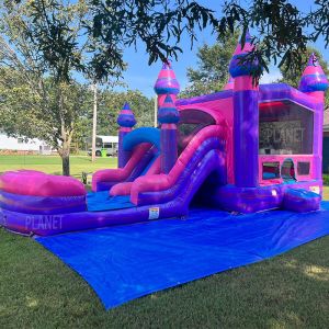 Party Rental Pink Double Lane Bouncer Inflatable Water Slide