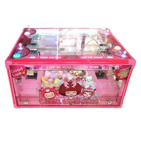 4 Player Prize Cube Claw Machine Pink Color With Attractive Light 5 Inches Claw