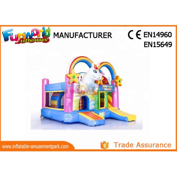 Rainbow Inflatable Bounce Houses For Children , Inflatable Unicorn Bouncing Castle
