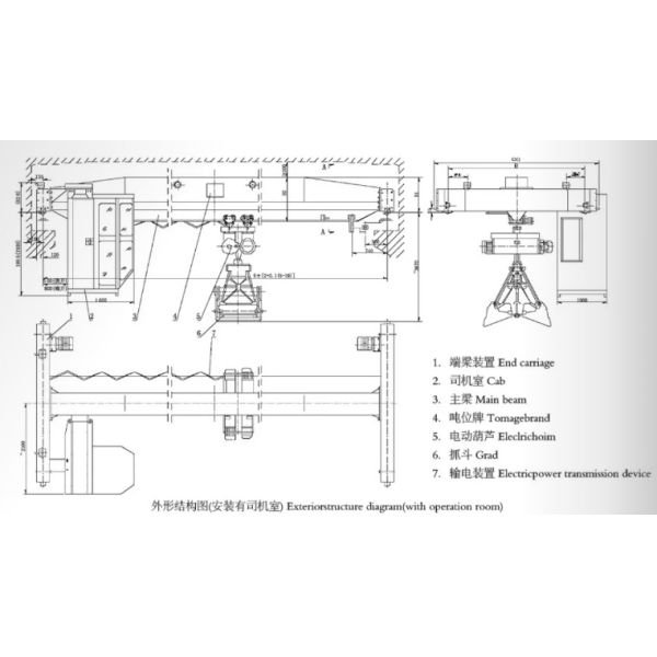 5 Ton Wireless Single Beam Bridge Crane With Electric Hydraulic Double Flap Grab