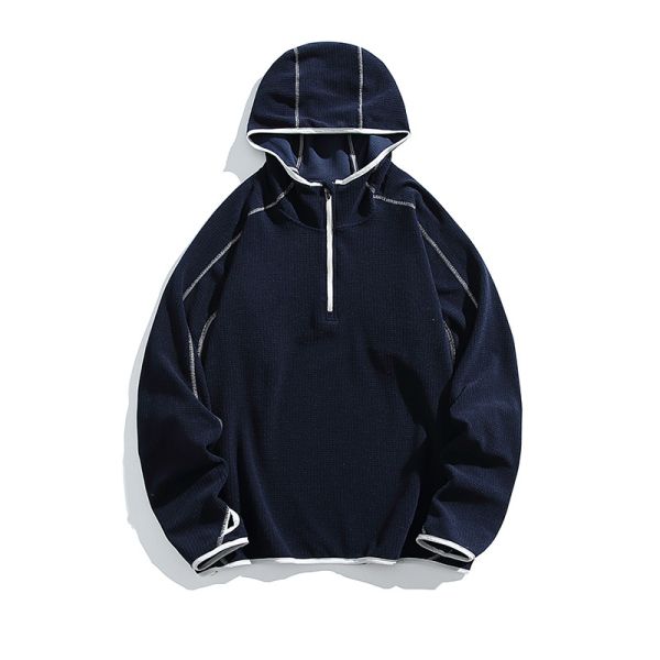 Custom OEM ODM Half Zip Hooded Thermal Pullover, Constant Temperature Warm Grid Outdoor Fleece Top, Custom Logo & Fabric Supported