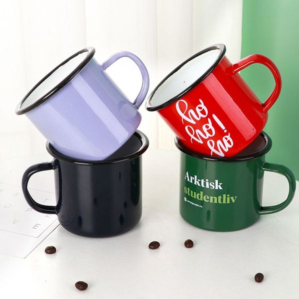 Handmade Sublimation Mug Customized Enamel Metal Mugs with Logo Featuring C Shape Handle and Durable Build