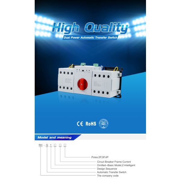 4 Poles 63A smart Dual Power Automatic changeover switch for basic switching Function