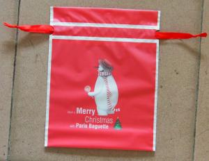 China Red double-layer material outer CPE + inner PE plastic gift bag, drawstring bag gift bag with ribbon on sale