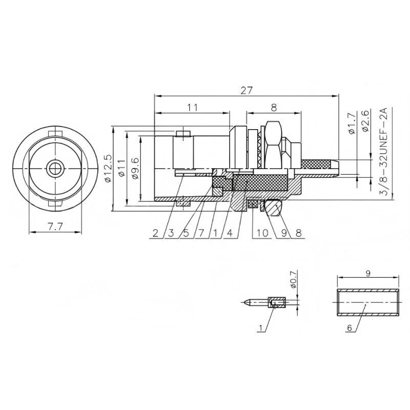 50 ohm BNC Connector with Gold-plated Brass and PTFE Insulator for RF Applications